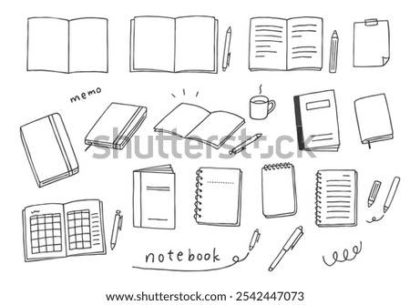 Hand-drawn illustration set of various notebooks
