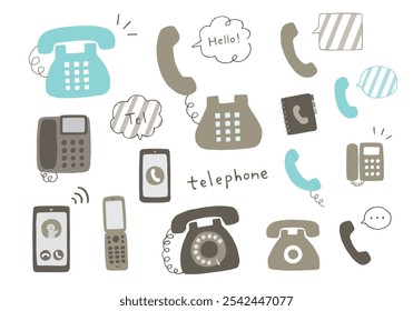 Hand-drawn illustration set of various phones