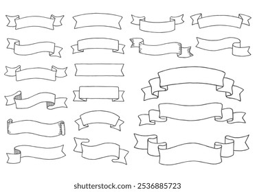 Hand-drawn illustration set of various ribbons