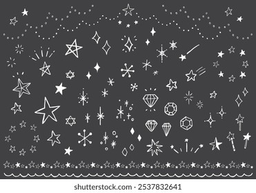 Hand-drawn illustration set of various stars and lights