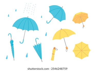 Hand-drawn illustration set of various umbrellas