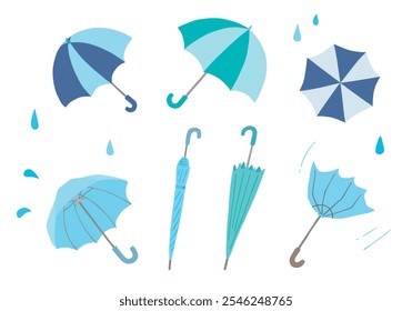 Hand-drawn illustration set of various umbrellas