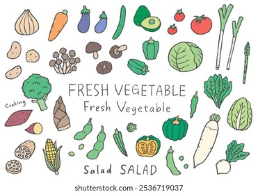 Hand-drawn illustration set of various vegetables