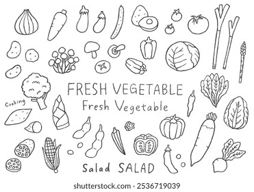 Hand-drawn illustration set of various vegetables