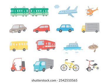 Hand-drawn illustration set of various vehicles