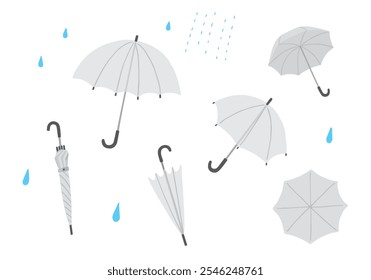 Hand-drawn illustration set of various vinyl umbrellas