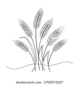 Uma ilustração desenhada à mão de várias orelhas de trigo maduras com texturas detalhadas.