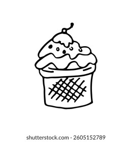 Hand-drawn illustration of a simple ice cream cup cone doodle vector food.