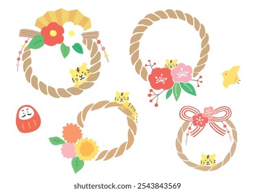 Hand-drawn illustration of simple shimenawa set