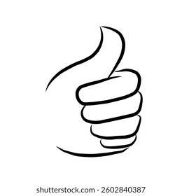 Handdrawn illustration of a single hand giving a thumbs up, simple and expressive.
