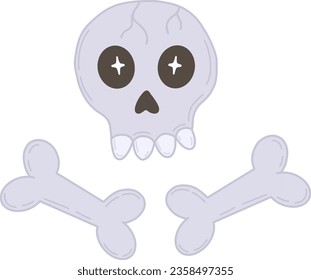 A hand-drawn illustration of a skull and bones for Halloween. Vector illustration of a skull and bones on a transparent background.