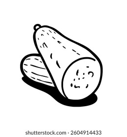 Hand-Drawn Illustration Of A Sliced Cucumber
