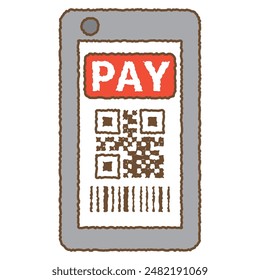 hand-drawn illustration of smartphone and QR code payment