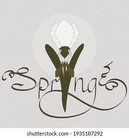 A hand-drawn illustration of a snowdrop with hands in vector format with handwritten text
