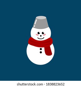 Hand-drawn illustration. Snowman on a blue background. Vector illustration for gift wrapping, postcards, web, design, textiles, tags.