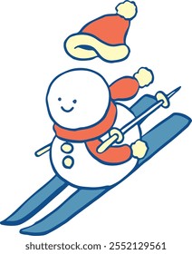 A hand-drawn illustration of a snowman skiing.