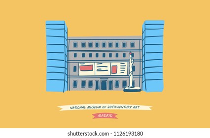 Hand-drawn illustration of the Spain's national museum of 20th-century art located in Madrid