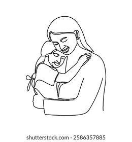 A hand-drawn illustration, specially for Mother's Day, symbolizing a loving moment between a mother and her child, reflecting a warm family.