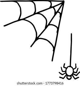 
hand-drawn illustration of a spider web and doodle halloween black and white hand-drawn
