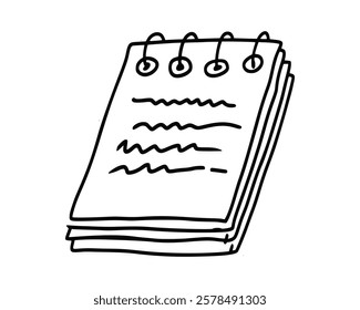 Hand-drawn illustration of a spiral notebook with handwritten notes. Perfect for back to school or organization themes.