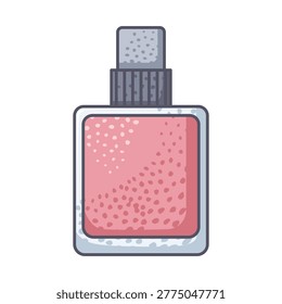 Hand-drawn illustration of a spray bottle perfume containing pink-colored perfume