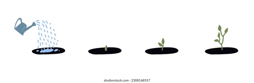 Hand-Drawn Illustration of Sprout Growth in Home Gardening, Success Concept, Isolated on White Background