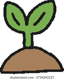 Ilustración dibujada a mano de plántulas germinadas con dos hojas