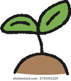 Ilustración dibujada a mano de plántulas germinadas con dos hojas