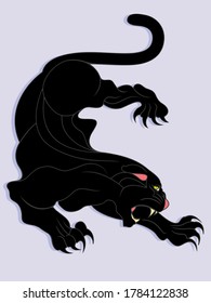 A Hand-drawn Illustration Of A Stalking Black Panther, Influenced By Old-school Tattoo Illustrations.