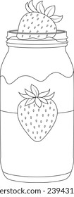 Hand-drawn illustration of strawberry syrup coloring page for kids and adults. Food and drink colouring book