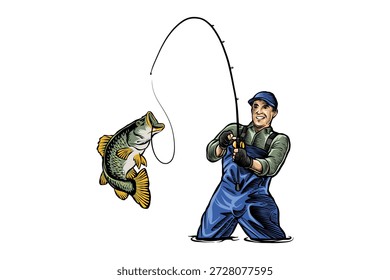 handgezeichnete Darstellung eines Anglers