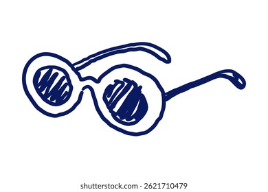 Ilustração desenhada à mão de óculos de sol redondos elegantes com lentes escuras. Perfeito para o verão, moda e projetos temáticos de praia, projetos de viagem e ícones de acessórios.