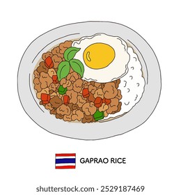 Hand-drawn illustration of Thai gapao rice