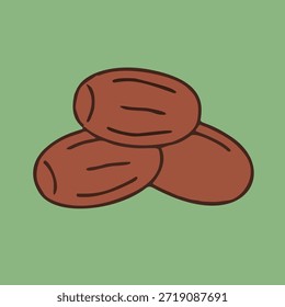 Ilustración dibujada a mano de tres deliciosas fechas sobre un fondo verde claro