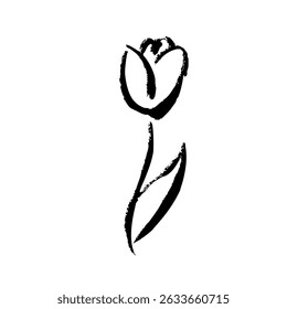 Hand-drawn illustration of a tulip with a brush stroke