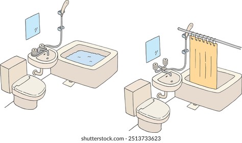 Ilustración dibujada a mano de la unidad de baño