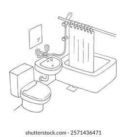 Hand-drawn illustration of unit bath