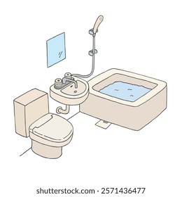 Hand-drawn illustration of unit bath