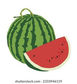 A hand-drawn illustration of 'Watermelon', a representative fruit of summer.