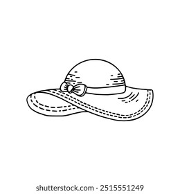 hand-drawn illustration of a wide-brimmed hat with a bow.