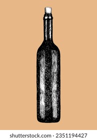 Hand-drawn illustration of Wine Bottle. Vector. Ink drawing. 