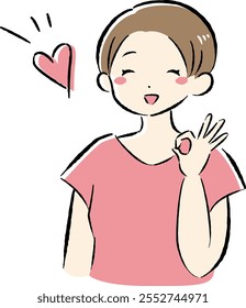 Hand-drawn illustration of a woman. A rough and stylish impression. Vector illustration.