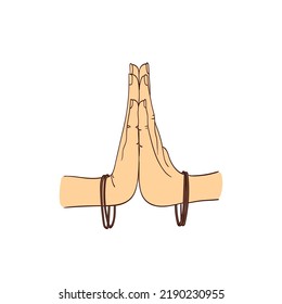 hand-drawn illustration of a women's hand greeting posture of namaste