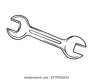 A hand-drawn illustration of a wrench, a classic tool for repairs and maintenance.