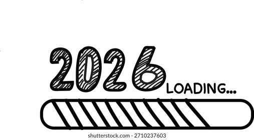 Ilustración dibujada a mano del año 2026 con una barra de carga, que simboliza la anticipación para el próximo año.