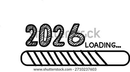 Hand-drawn illustration of the year 2026 with a loading bar, symbolizing anticipation for the upcoming year.
