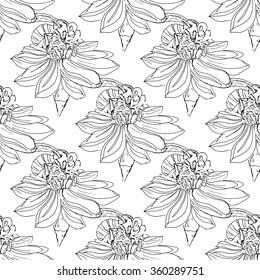 Hand-drawn illustrations of a bee on a flower, pollination, hand-drawing. Seamless pattern.