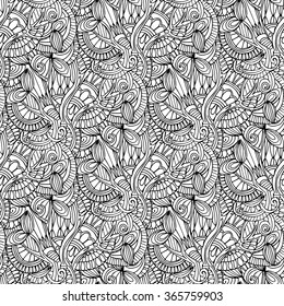 Hand-drawn illustrations. Black and white abstraction. Seamless pattern.