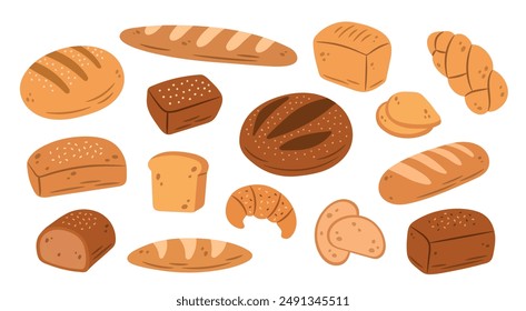 Hand-drawn illustrations of bread and bakery products