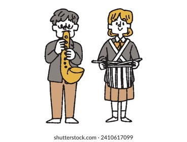 Hand-drawn illustrations by students in the brass band and marching band clubs